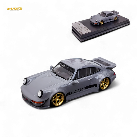 Flame Porsche 964 RWB Whale Tale in Cement Gray 1:64