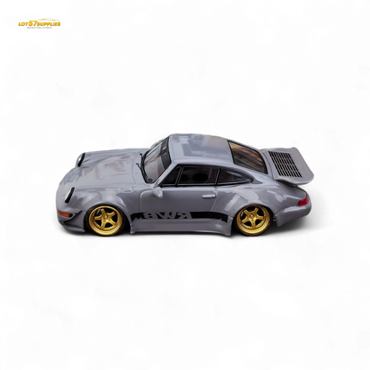 Flame Porsche 964 RWB Whale Tale in Cement Gray 1:64