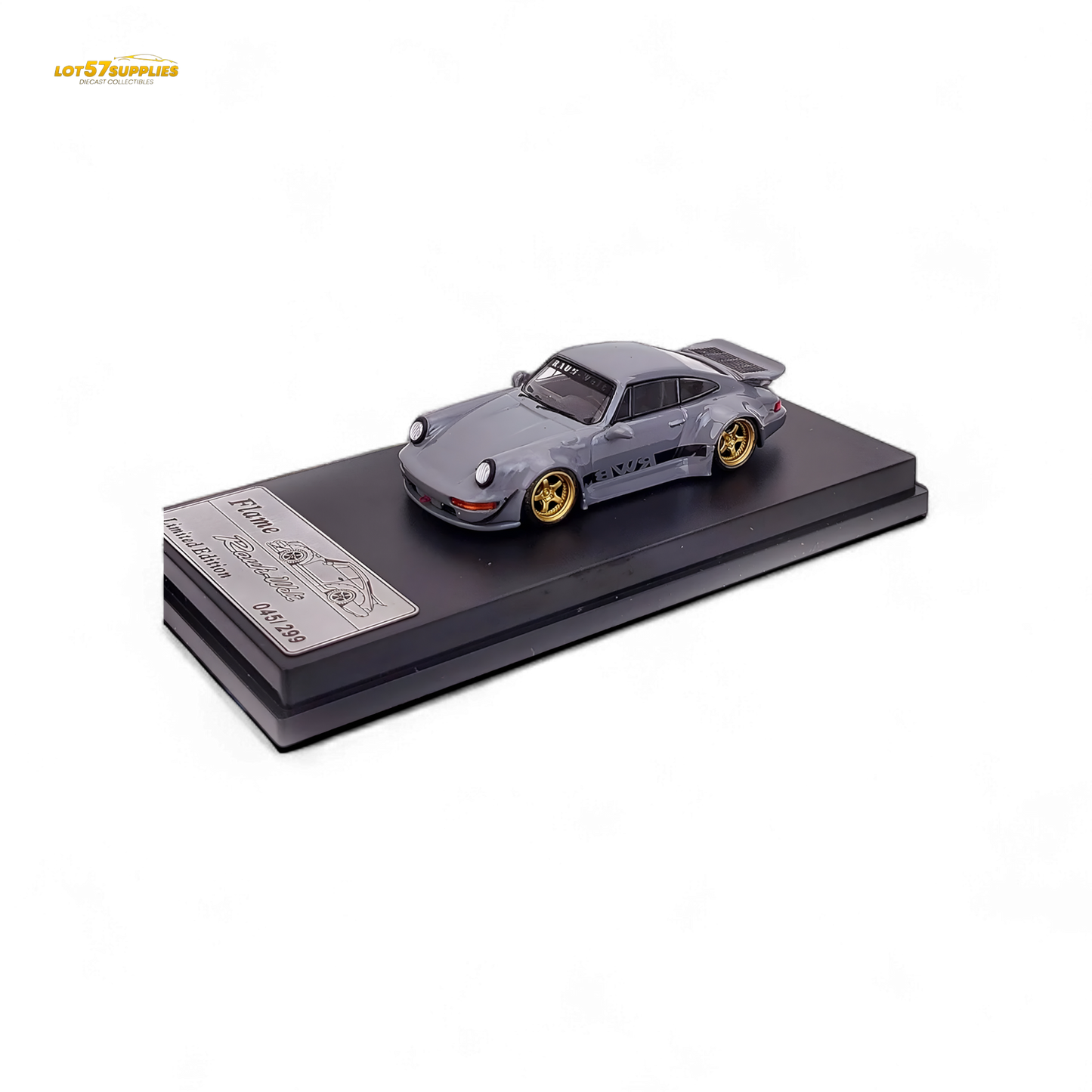Flame Porsche 964 RWB Whale Tale in Cement Gray 1:64