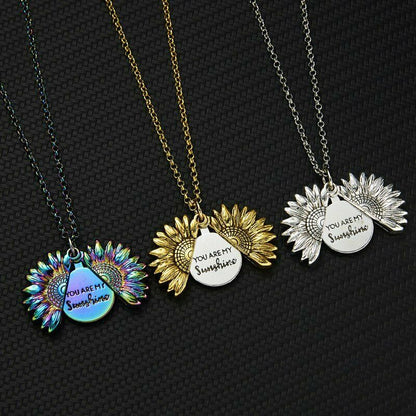 💍✅Sunflower Pendant Charm "You Are My Sunshine"  Sunflower Open Locket Chain Necklace Gift by Js House