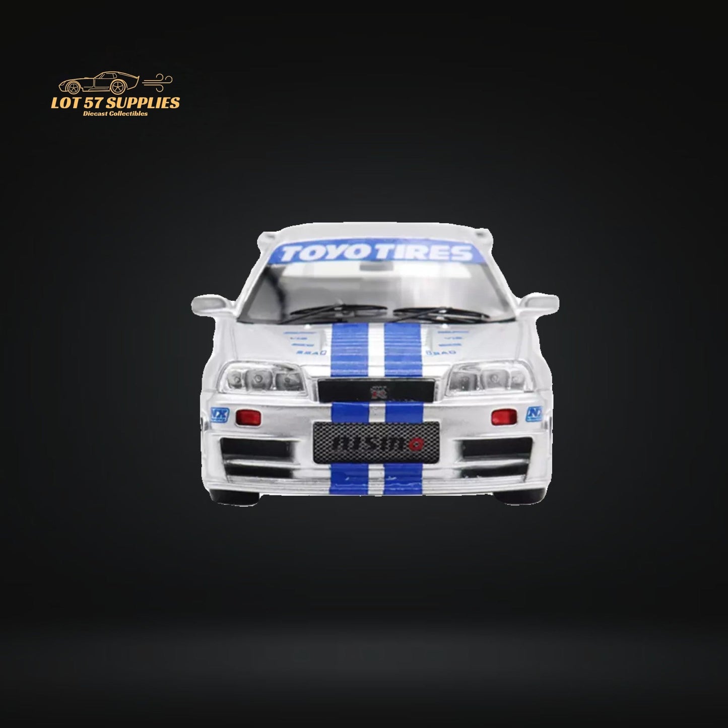 YM model X QCAR Skyline R34 Silver Blue F&F Livery Resin 1:64