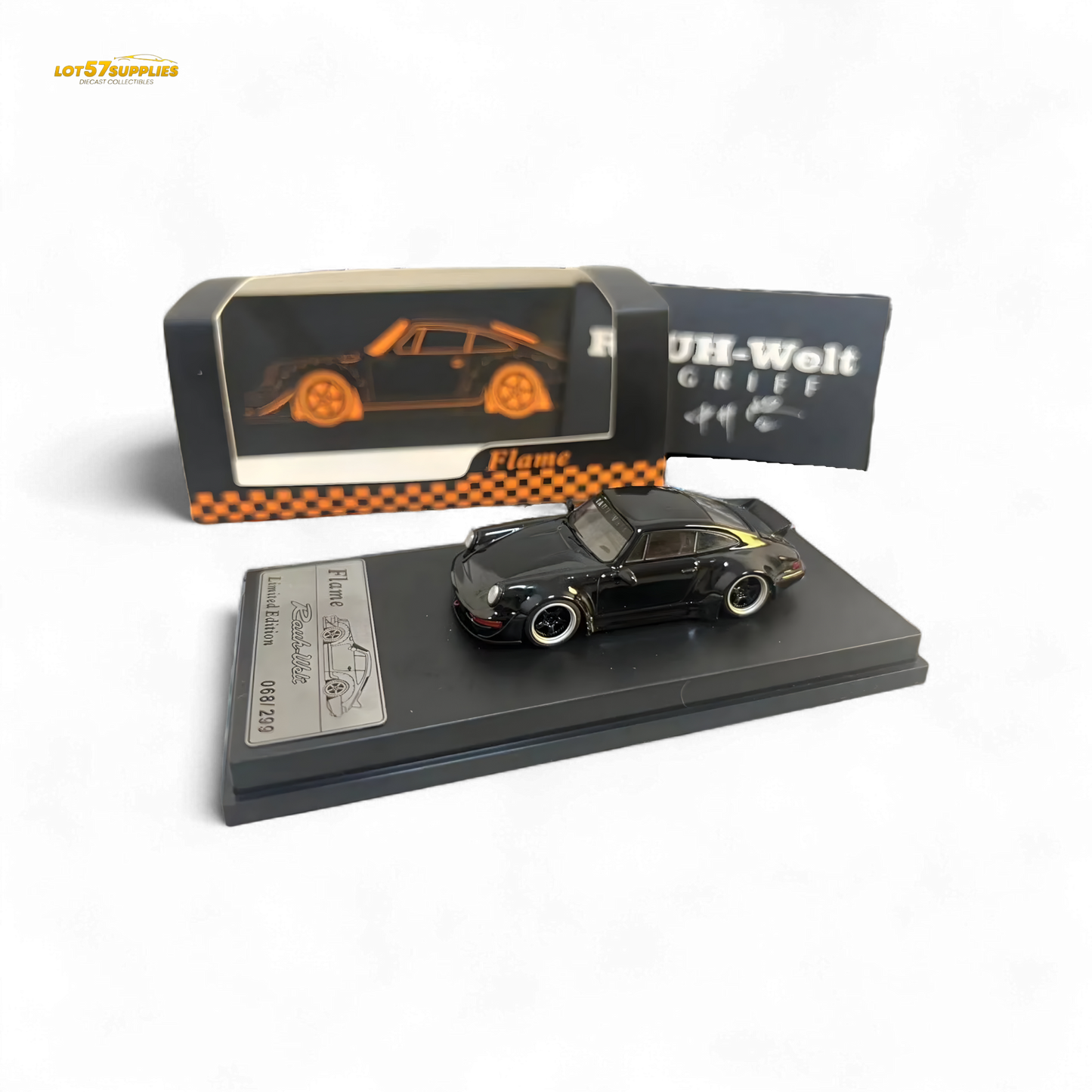 Flame Porsche 964 RWB Ducktail in Gloss Black 1:64