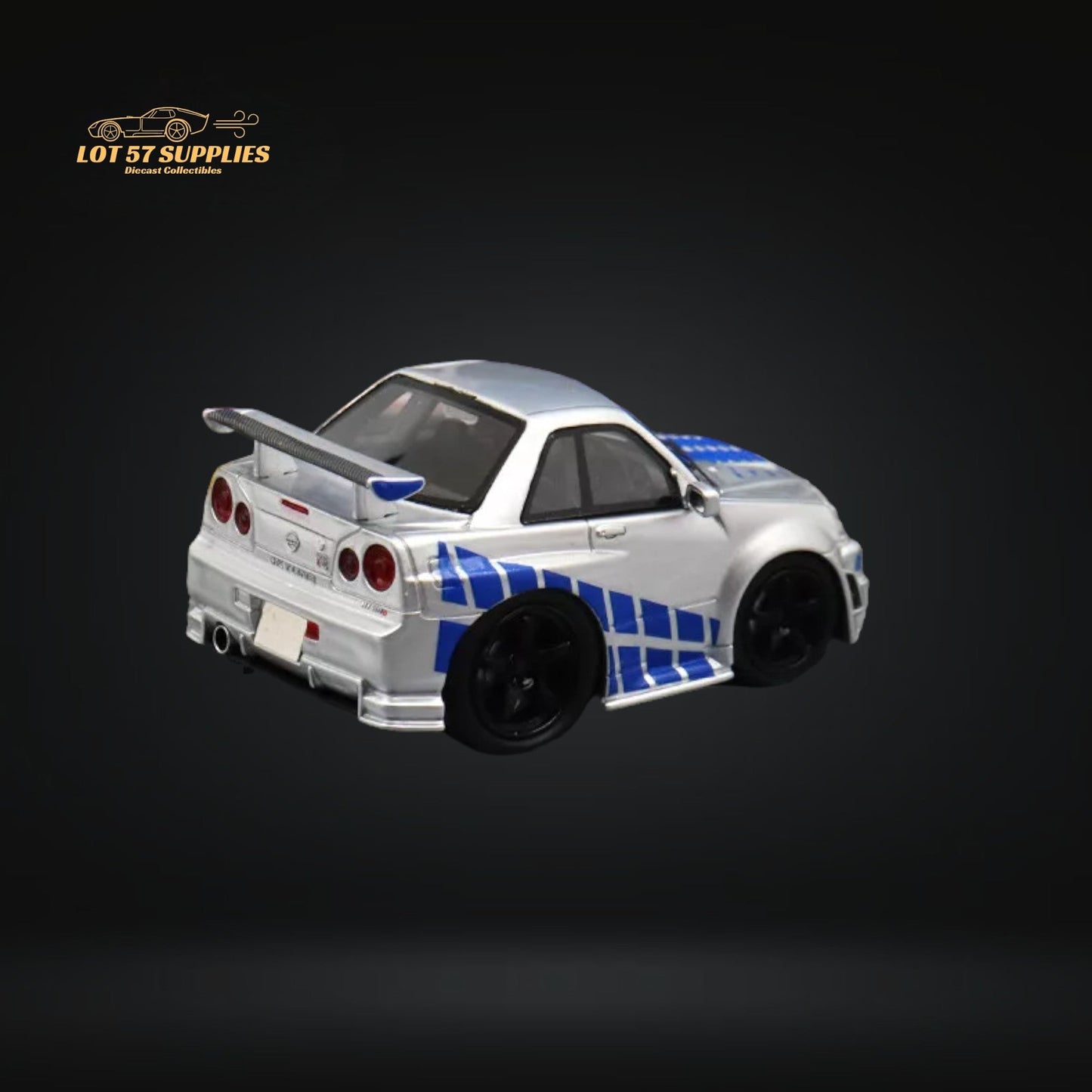 YM model X QCAR Skyline R34 Silver Blue F&F Livery Resin 1:64