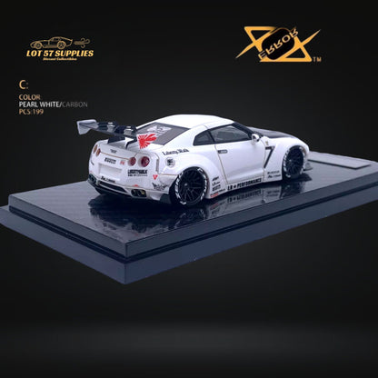 Error404 LB-Works Skyline GT-R R35 Pearl White Carbon Hood 1:64