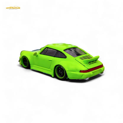 Flame Porsche 964 RWB Ducktail Fluorescent Green 1:64