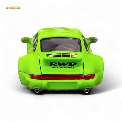 Flame Porsche 964 RWB Ducktail in Fluorescent Green 1:64