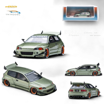 YM Model Honda Civic Pandem EG4 K20 Modified Bronze Green 1:64 Limited to 399 PCS
