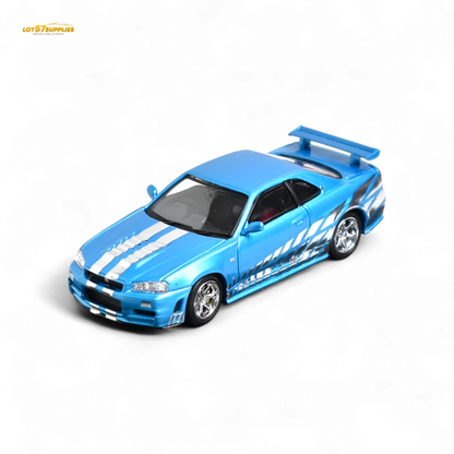 Stance Hunters Skyline GT-R R34 Z-Tune Chrome Blue 1:64