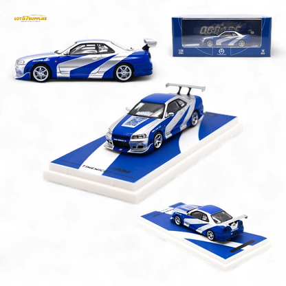 TimeMicro SKYLINE GT-R R34 - Blue Silver Ordinary 1:64