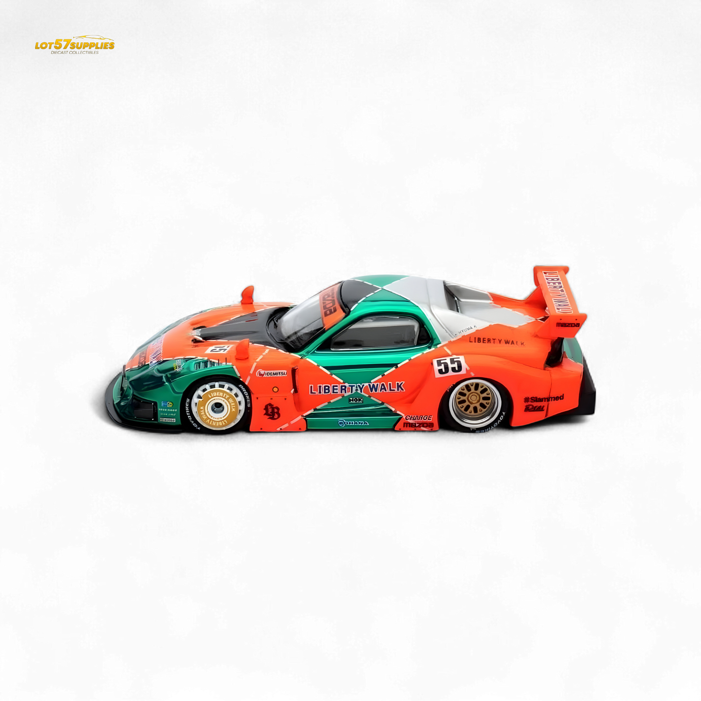 Inno64 CHASE Mazda RX-7 LBWK FD3S Orange/Green MDX 24' 1:64