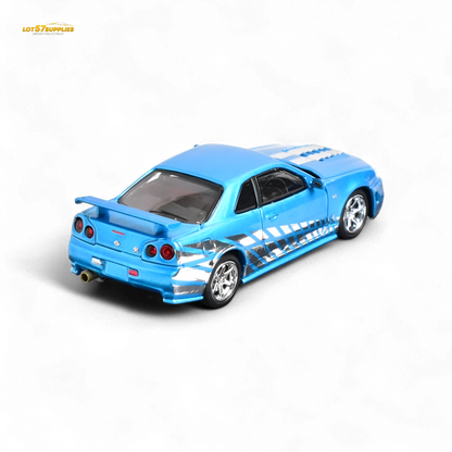 Stance Hunters Skyline GT-R R34 Z-Tune Guru Chrome Blue 888pcs 1:64