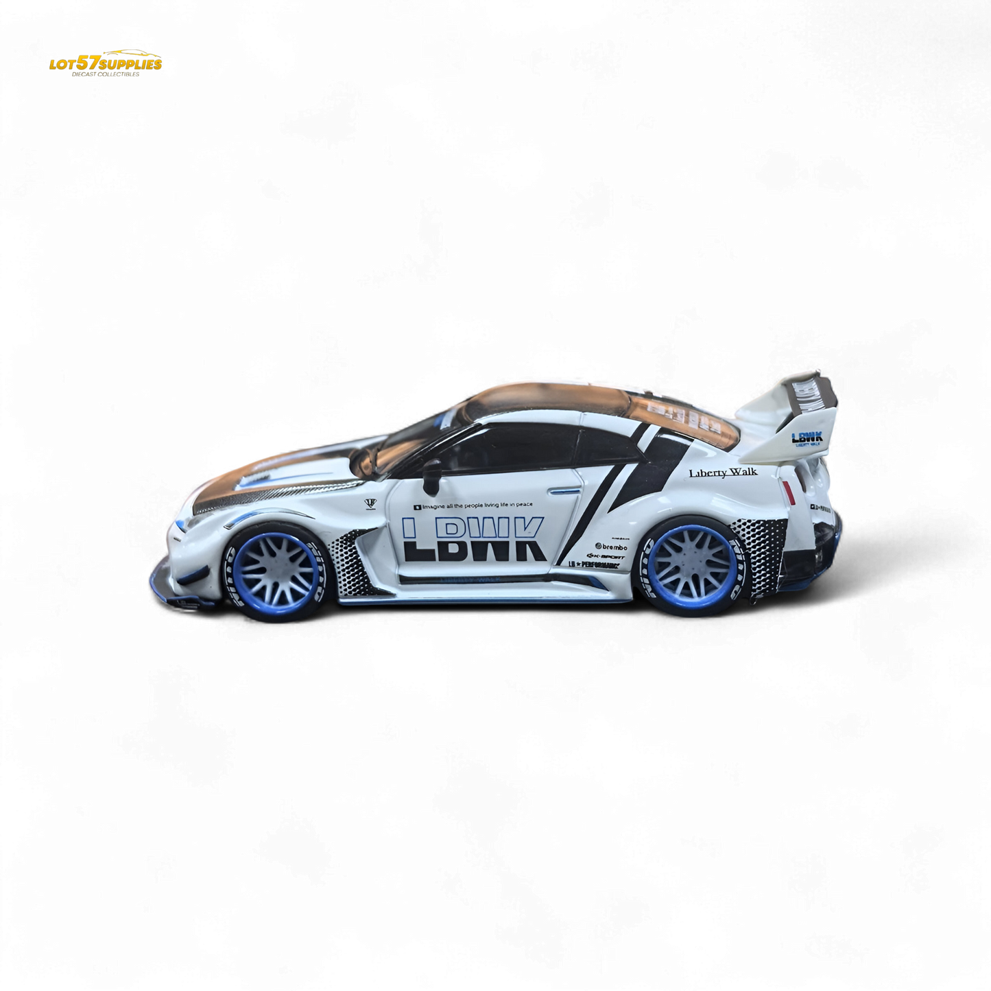 MC LB GTR R35 GT - White Blue Stripe Carbon Roof 1:64