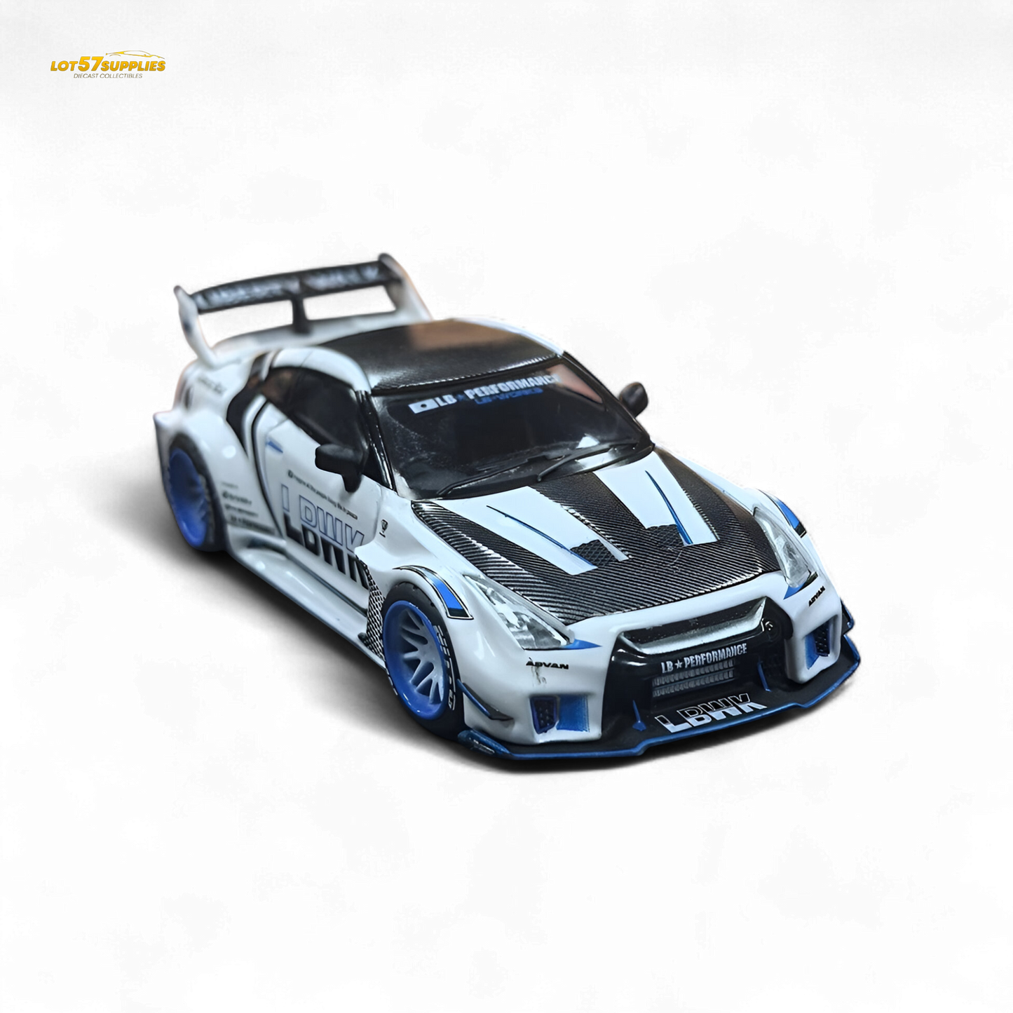 MC LB GTR R35 GT - White Blue Stripe Carbon Roof 1:64