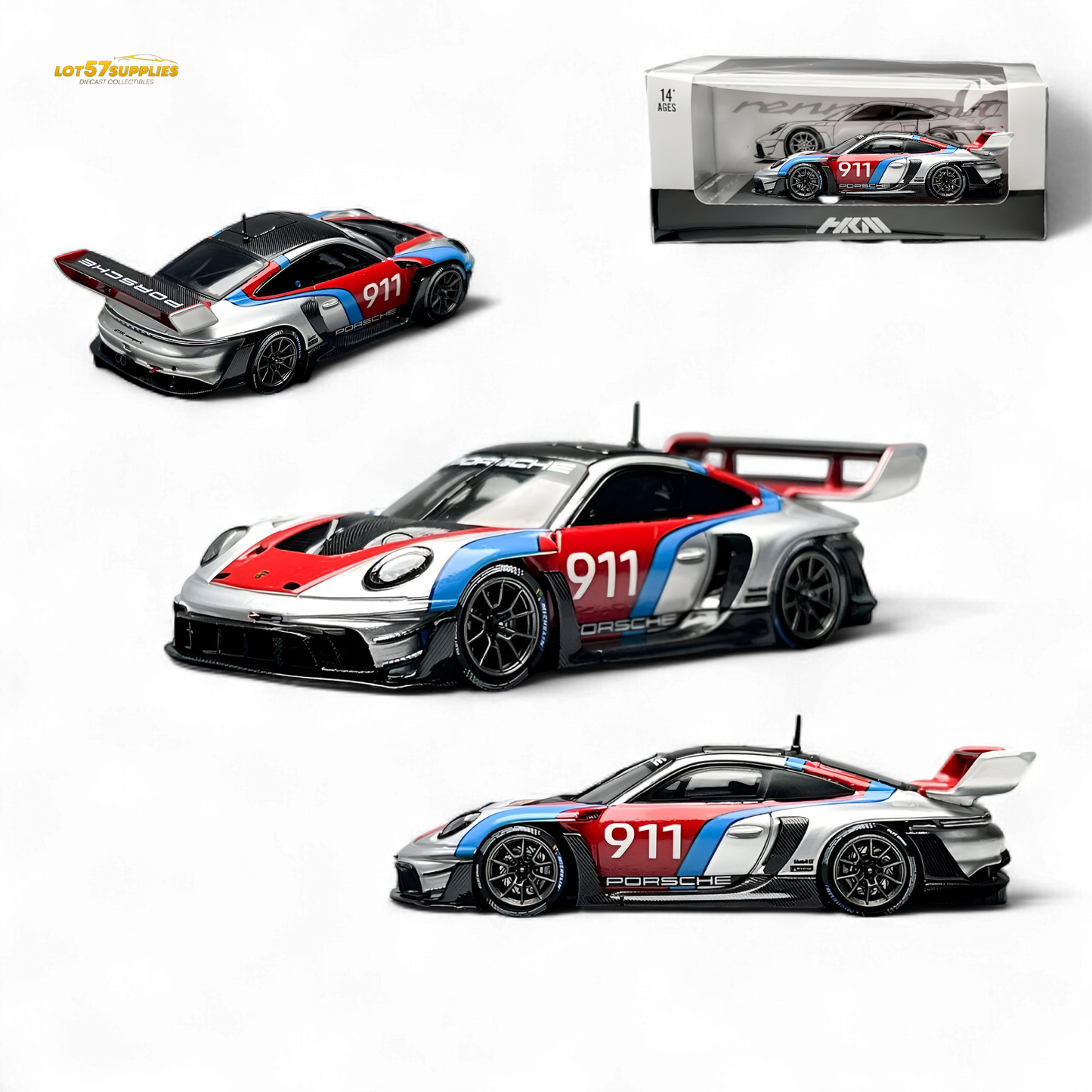 HKM Model Porsche 911 (992) GT3 R Rennsport Silver #911 1:64