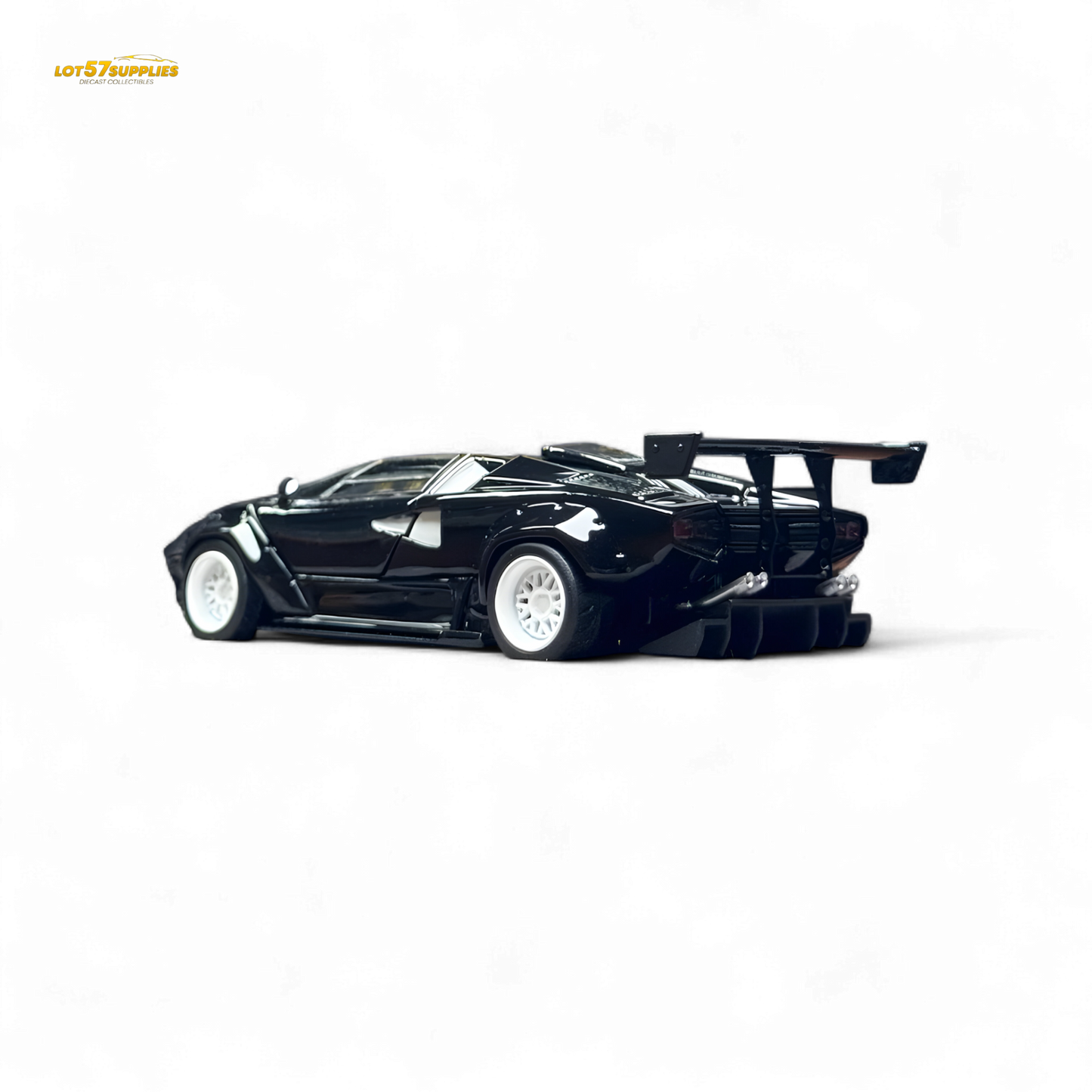 TPC Lamborghini Countach LBWK Black White Wheels Malaysia Exclusive Openable - 1:64