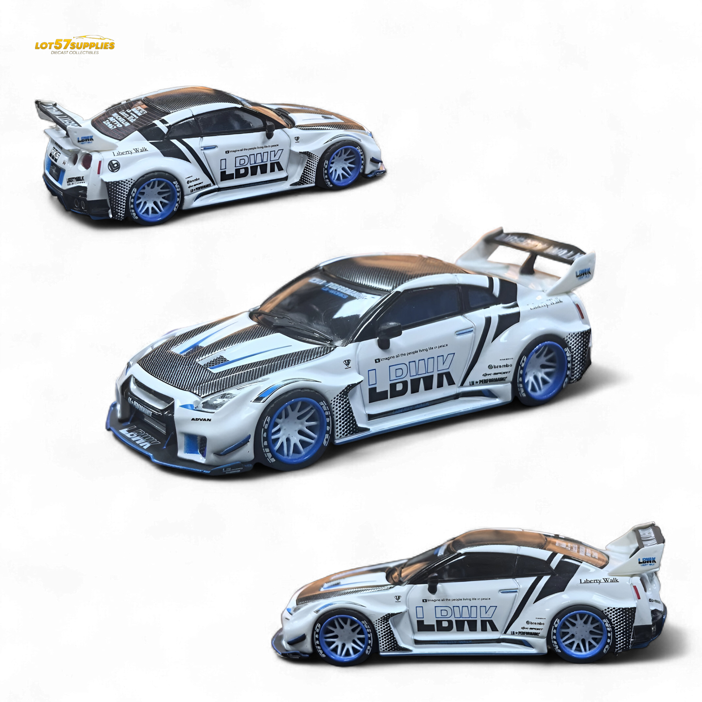 MC LB GTR R35 GT - White Blue Stripe Carbon Roof 1:64