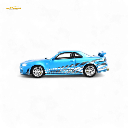 Stance Hunters Skyline GT-R R34 Z-Tune Chrome Blue 1:64