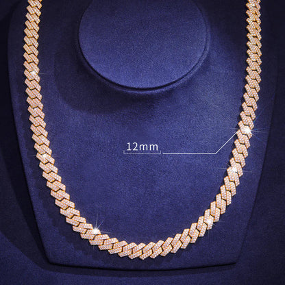 S925 Moissanite Diamond Prong Cuban Link Chain in 14K Gold - 12mm by Bling Proud | Urban Jewelry Online Store