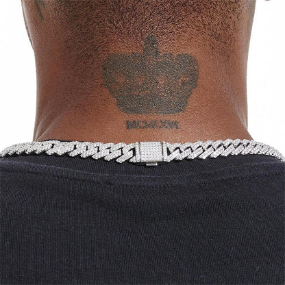S925 Moissanite Diamond Prong Cuban Link Chain in White Gold - 12mm by Bling Proud | Urban Jewelry Online Store