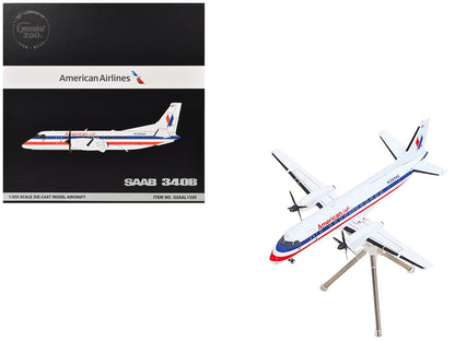 Saab 340B Commercial Aircraft "American Eagle" (N389AE) White with Red and Blue Stripes "Gemini 200" Series 1/200 Diecast Model Airplane by GeminiJets  free shipping USA