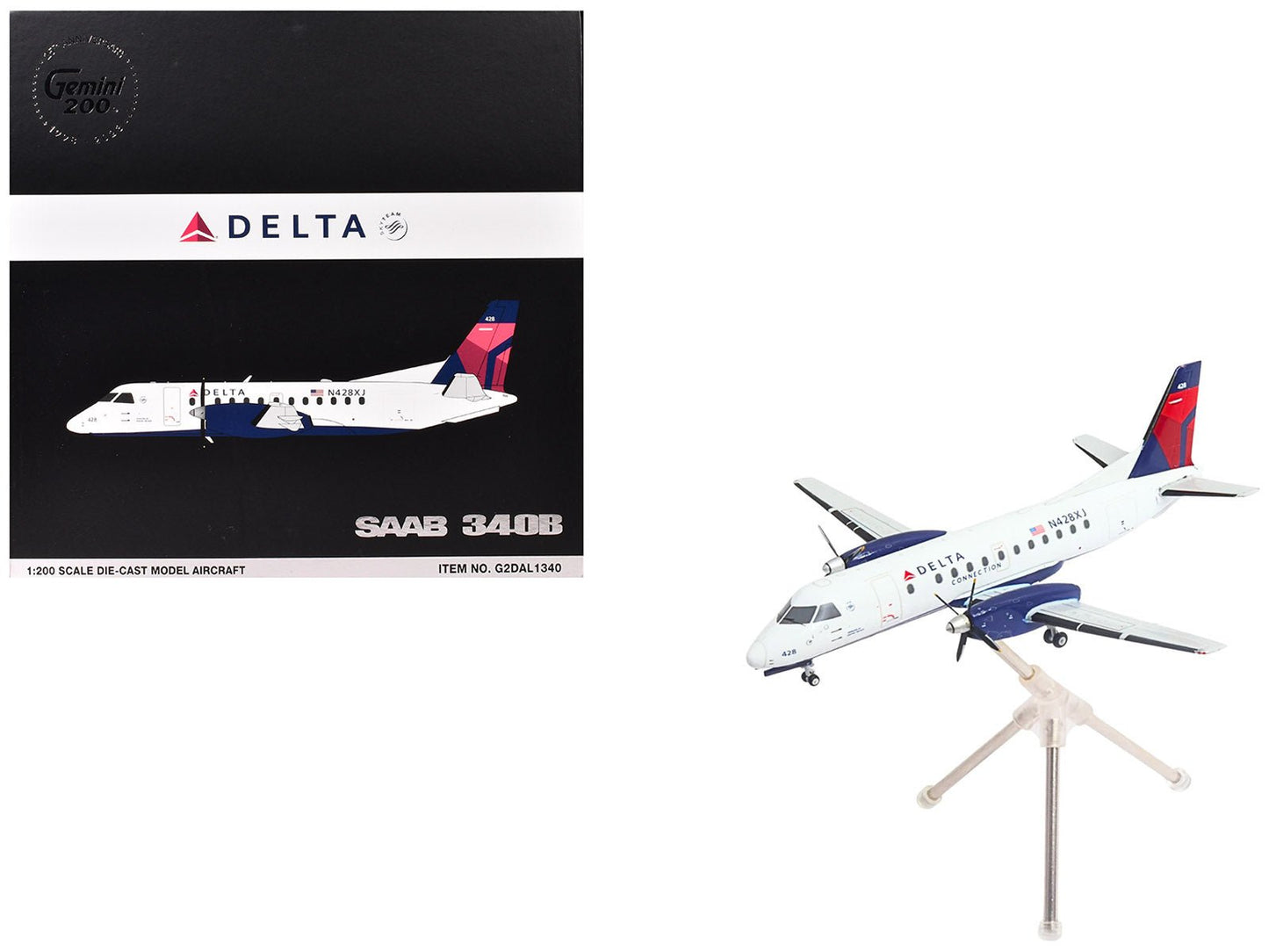 Saab 340B Commercial Aircraft "Delta Connection - Mesaba Airlines" (N428XJ) White with Red and Blue Tail "Gemini 200" Series 1/200 Diecast Model Airplane by GeminiJets  free shipping USA