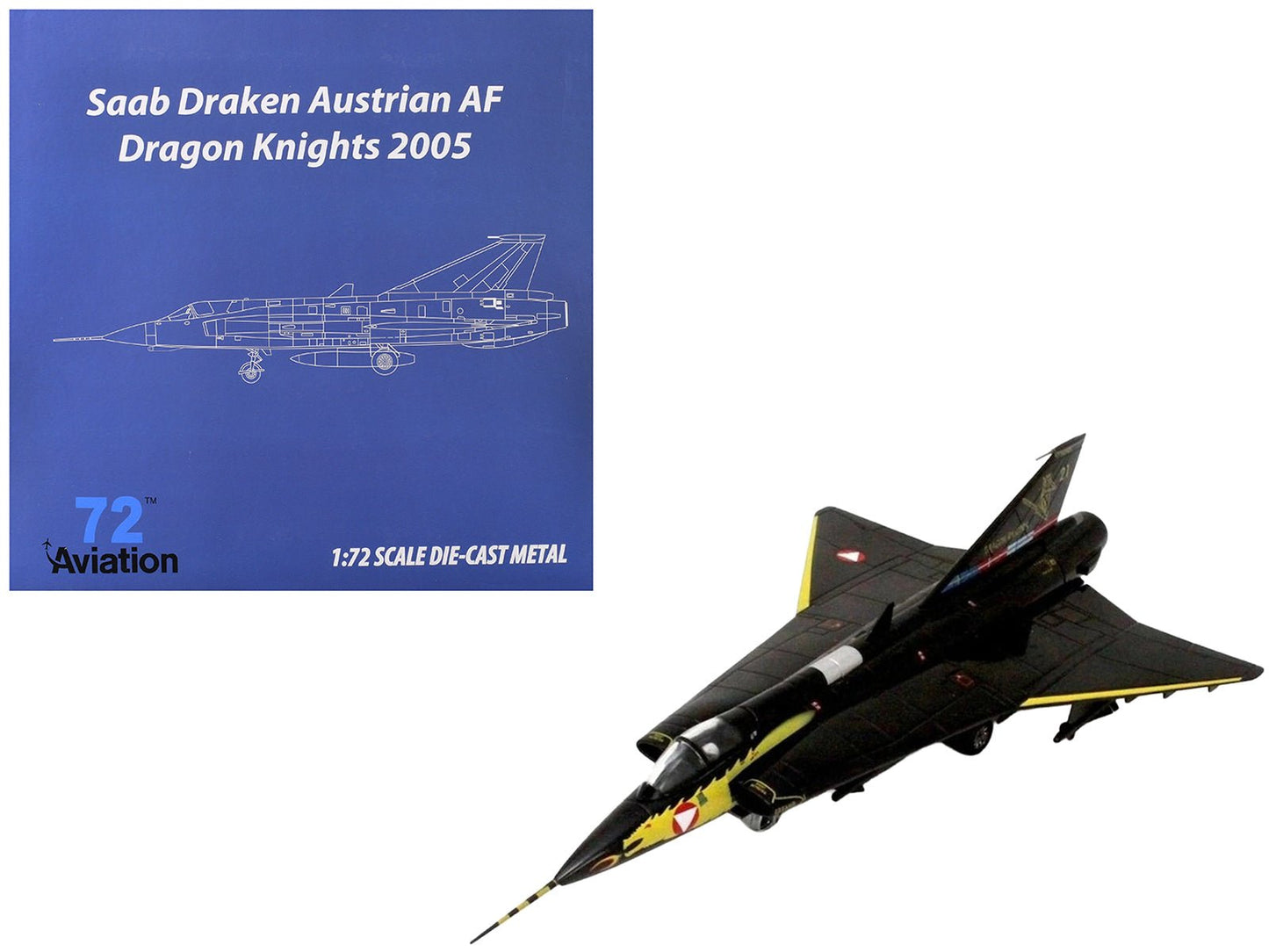 Saab Draken Fighter Aircraft "21 Draken 45th Anniversary Dragon Knights Retirement Livery" (2005) Austrian Air Force 1/72 Diecast Model Airplane by Aviation 72  free shipping USA