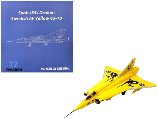 Saab J35J Draken Fighter Aircraft "43-10 3 "Johan Gul" Squadron 10 Wing Final Flight Livery" (1997) Swedish Air Force 1/72 Diecast Model Airplane by Aviation 72  free shipping USA