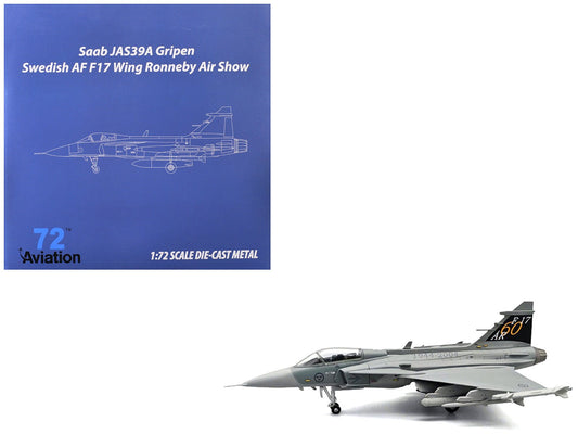 Saab JAS 39A Gripen Fighter Aircraft "17 Wing 60th Anniversary Livery Ronneby Air Show" (2004) Swedish Air Force 1/72 Diecast Model Airplane by Aviation 72  free shipping USA