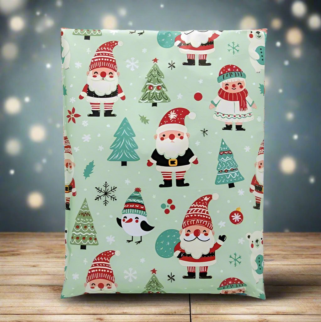 Santa Poly Mailers Size 10x13 Woodland Christmas Shipping Bags