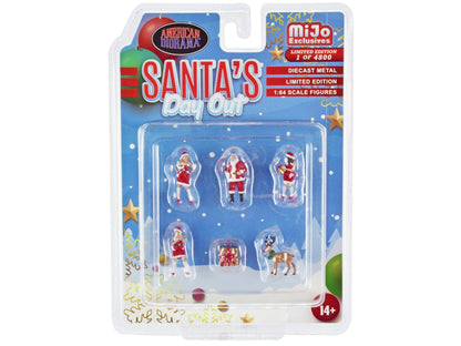"Santa's Day Out" 6 piece Diecast Set (1 Male 2 Female 1 Reindeer 1 Present Figures and Accessories) Limited Edition to 4800 pieces Worldwide 1/64 Scale Models by American Diorama  free shipping USA