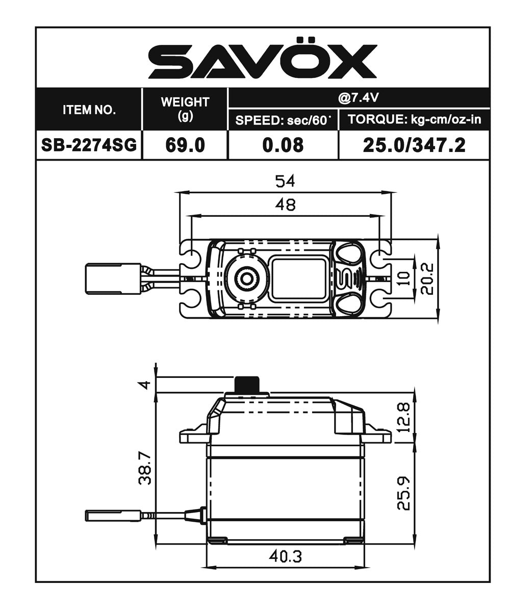 Savox 1/10 1/8 Black Edition HV Brushless Digital Servo 7.4V