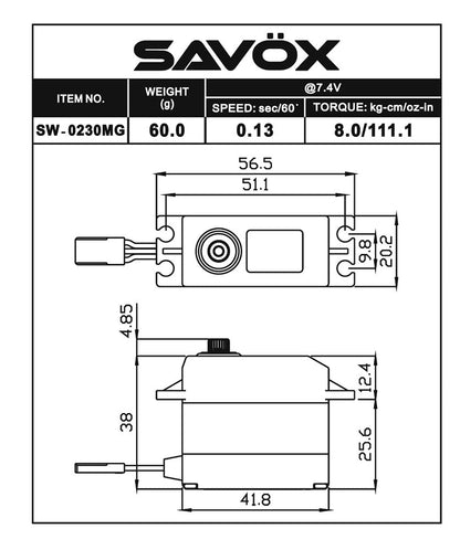 Savox SW0230MGP Waterproof Standard Digital Servo Soft Start