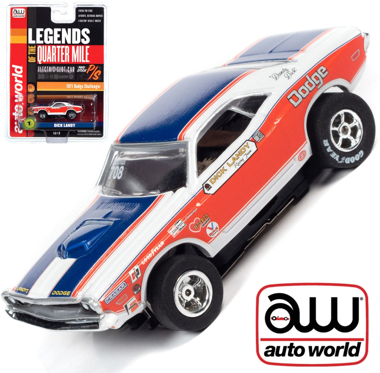 Auto World Xtraction Dick Landy 1971 Dodge Challenger HO Slot Car SC361 for AFX