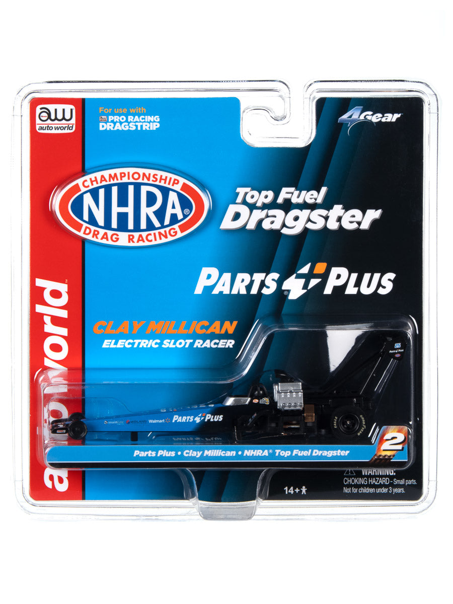 Auto World 4Gear NHRA Clay Millican Parts Plus Top Fuel Dragster HO Scale Slot Car SC370 R27