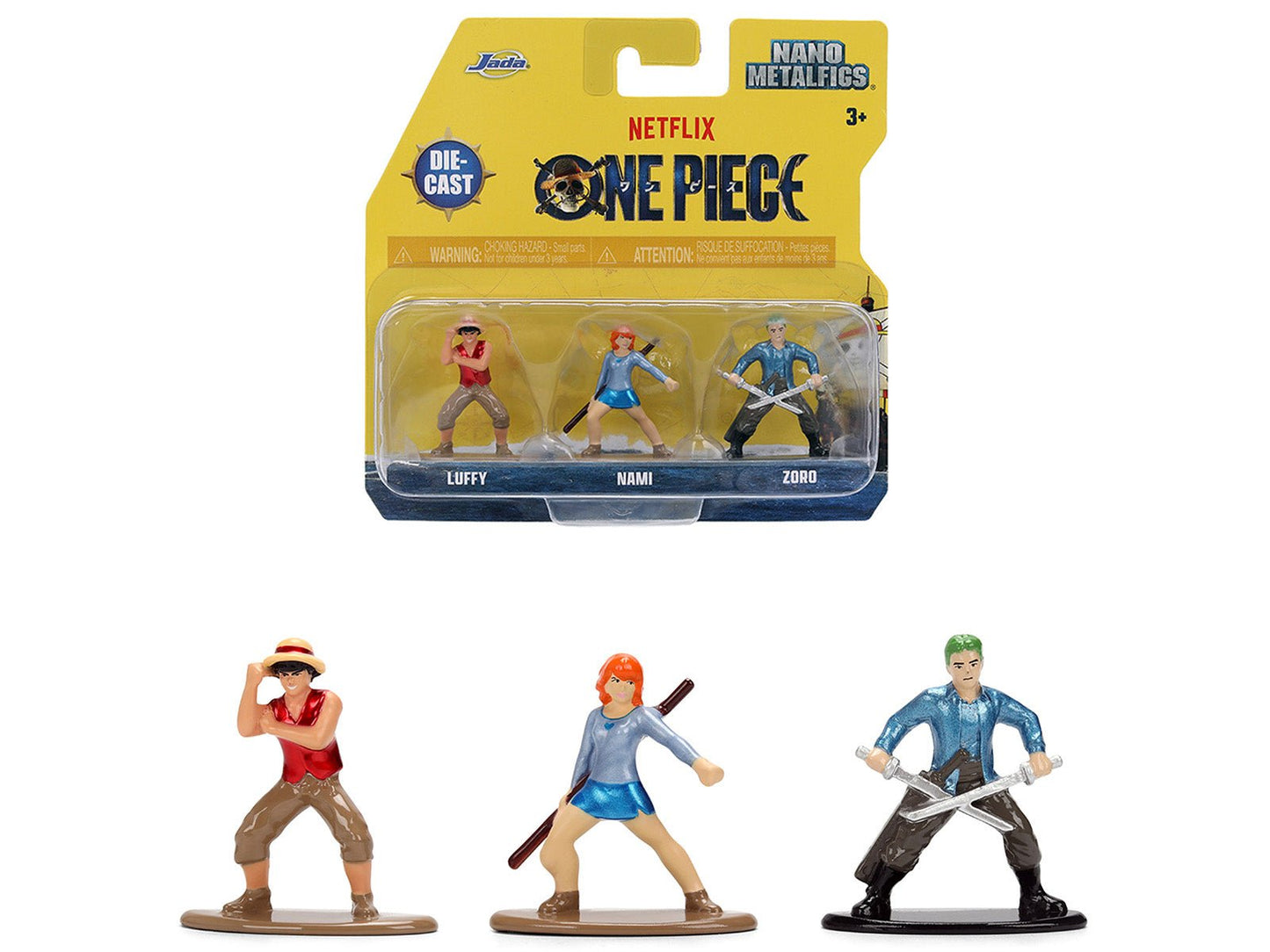 Set of 3 Diecast Figures "One Piece" (2023-Current) TV Series "Nano Metalfigs" Series Diecast Models by Jada  free shipping USA