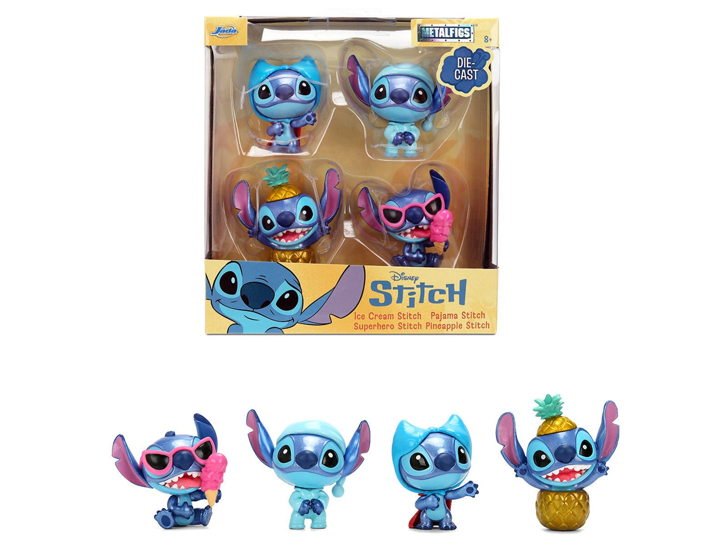 Set of 4 Diecast Figures "Disney's Stitch" Wave #3 "Metalfigs" Series Diecast Models by Jada  free shipping USA