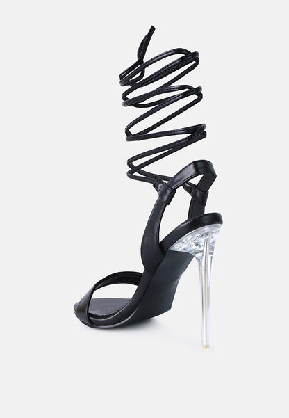sheeny clear stiletto lace up heels by London Rag