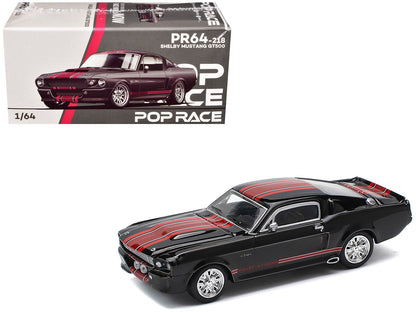 Shelby Mustang GT500 Dark Chrome with Red Stripes 1/64 Diecast Model Car by Pop Race  free shipping USA
