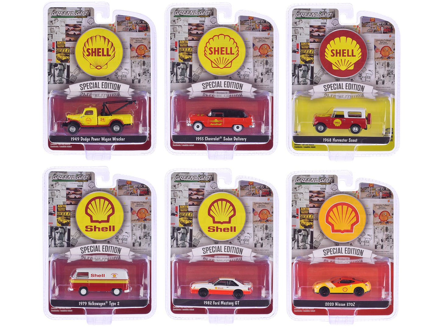 "Shell Oil Special Edition" Series 2 Set of 6 pieces 1/64 Diecast Model Cars by Greenlight  free shipping USA