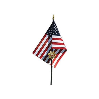 Sheriff Veteran Grave Marker With 30 Inch Tall American Cemetery Flag, Sheriff 5 Point Star Badge.