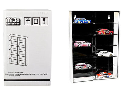 Showcase 12 Car Display Case Wall Mount with Black Back Panel "Mijo Exclusives" for 1/64 Scale Models  free shipping USA