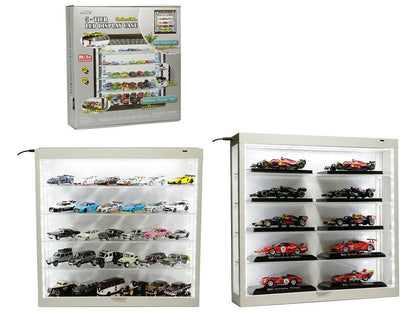 Showcase Wall Mount 5 Tier Display Case White with White Back Panel "Mijo Exclusives" for 1/64-1/43 Scale Models  free shipping USA