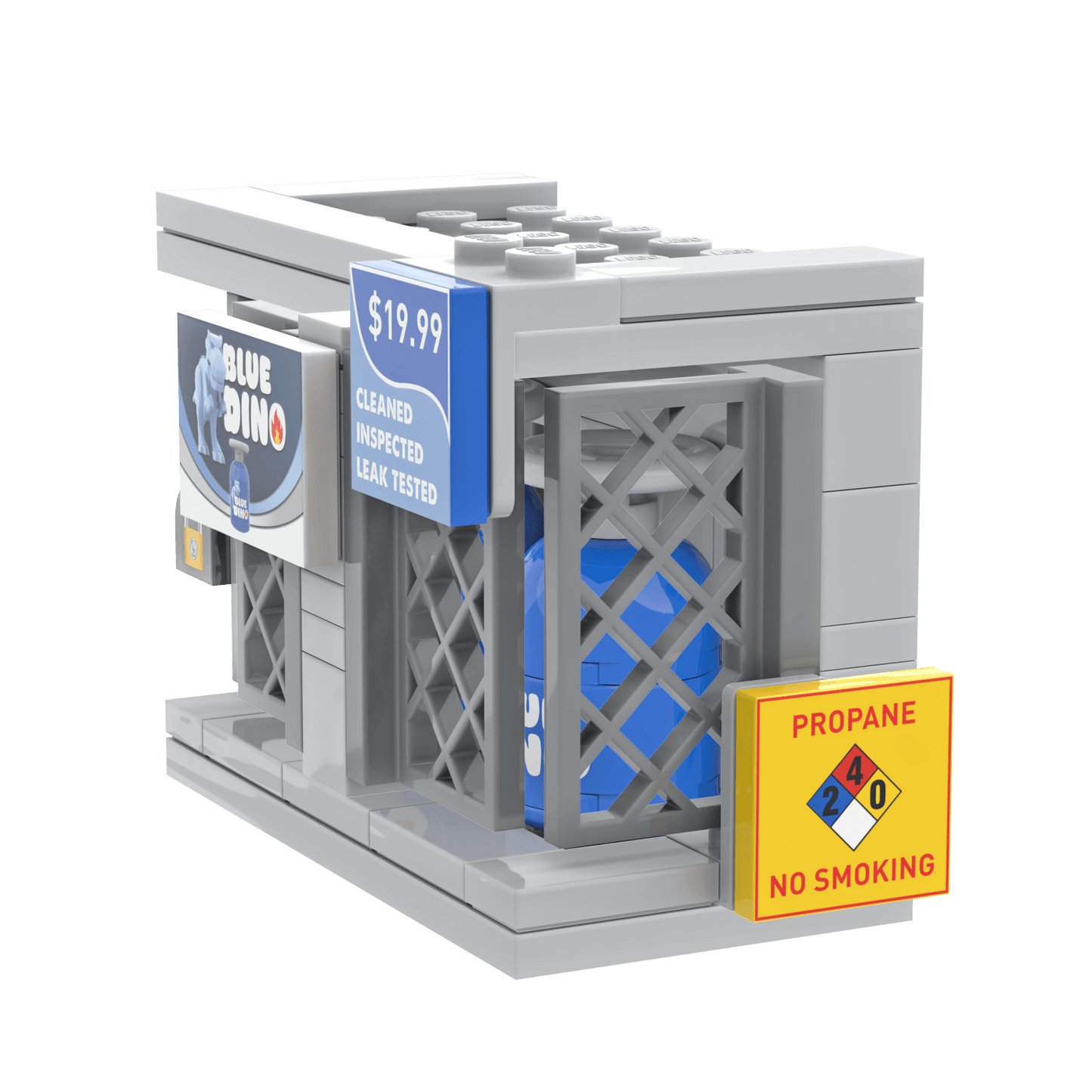 “Blue Dino” Propane Exchange - Gas Station - Minifig Scale Custom Set - Made Using LEGO® Parts