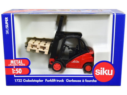 Linde Forklift Truck Red with 2 Pallet Accessories 1/50 Diecast Model by Siku  free shipping USA