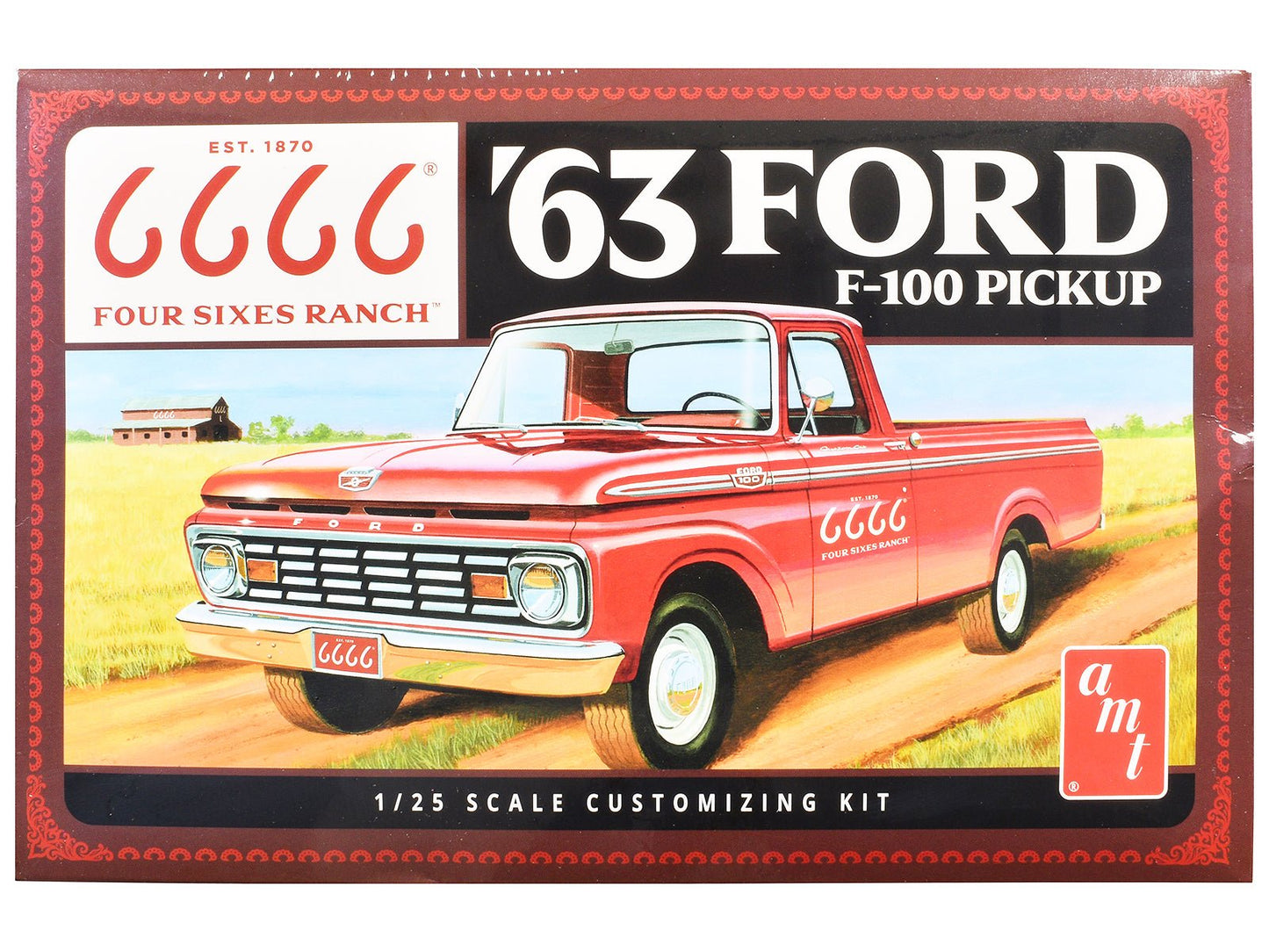 Skill 2 Model Kit 1963 Ford F-100 Pickup Truck "Four Sixes Ranch" 3-in-1 Kit 1/25 Scale Model by AMT  free shipping USA