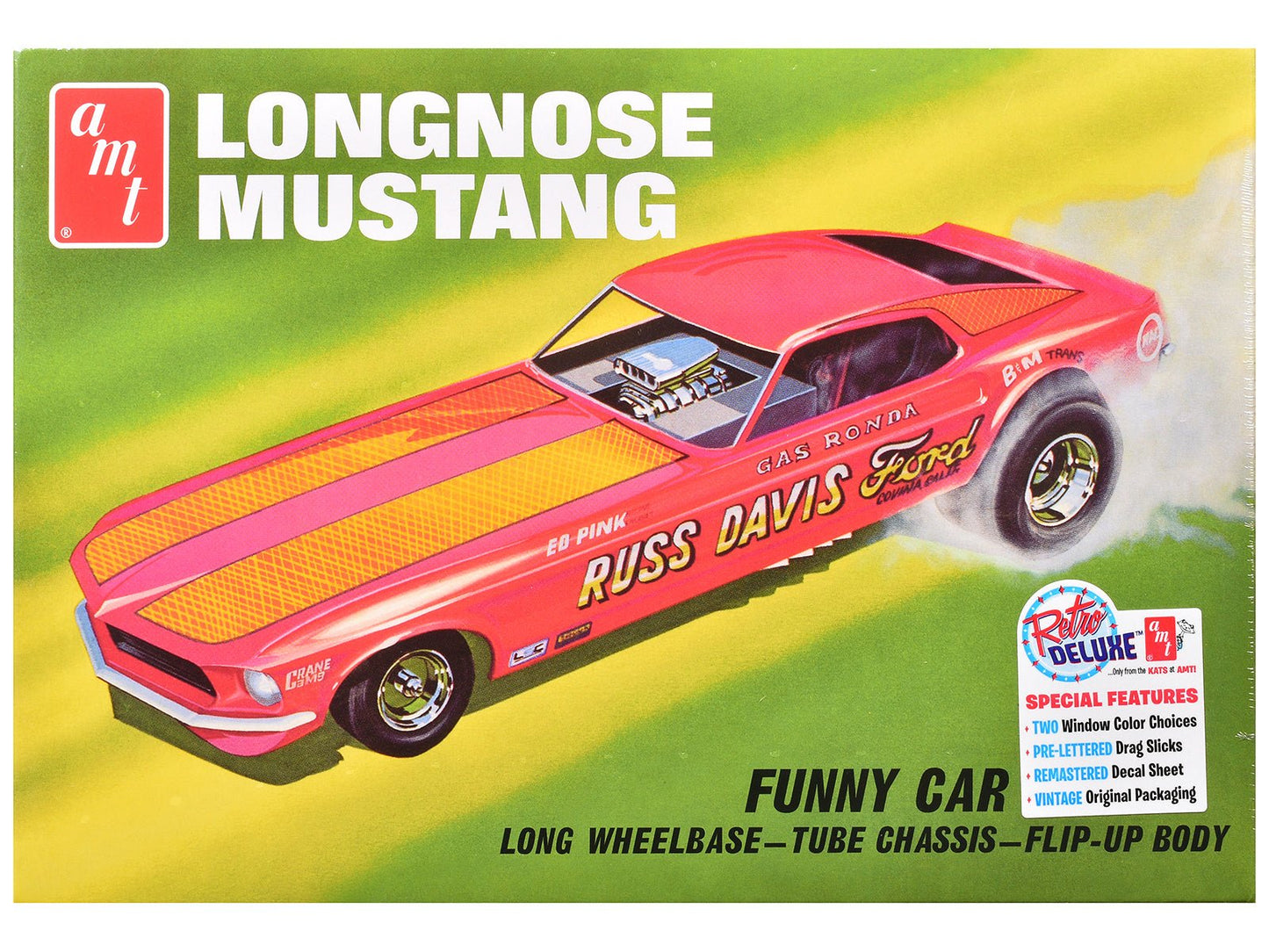 Skill 2 Model Kit 1969 Ford Mustang Longnose Funny Car "Gas Ronda" 1/25 Scale Model by AMT  free shipping USA