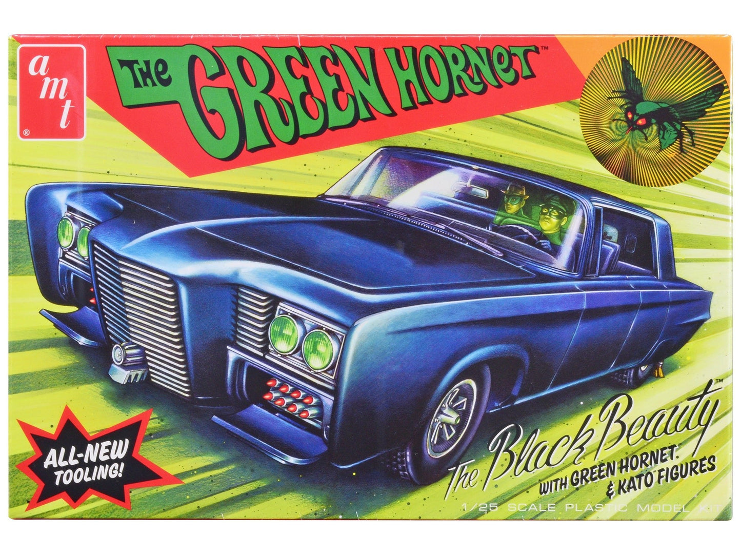 Skill 2 Model Kit Black Beauty "The Green Hornet" (1966–1967) TV Series with Green Hornet and Kato Figures 1/25 Scale Model by AMT  free shipping USA