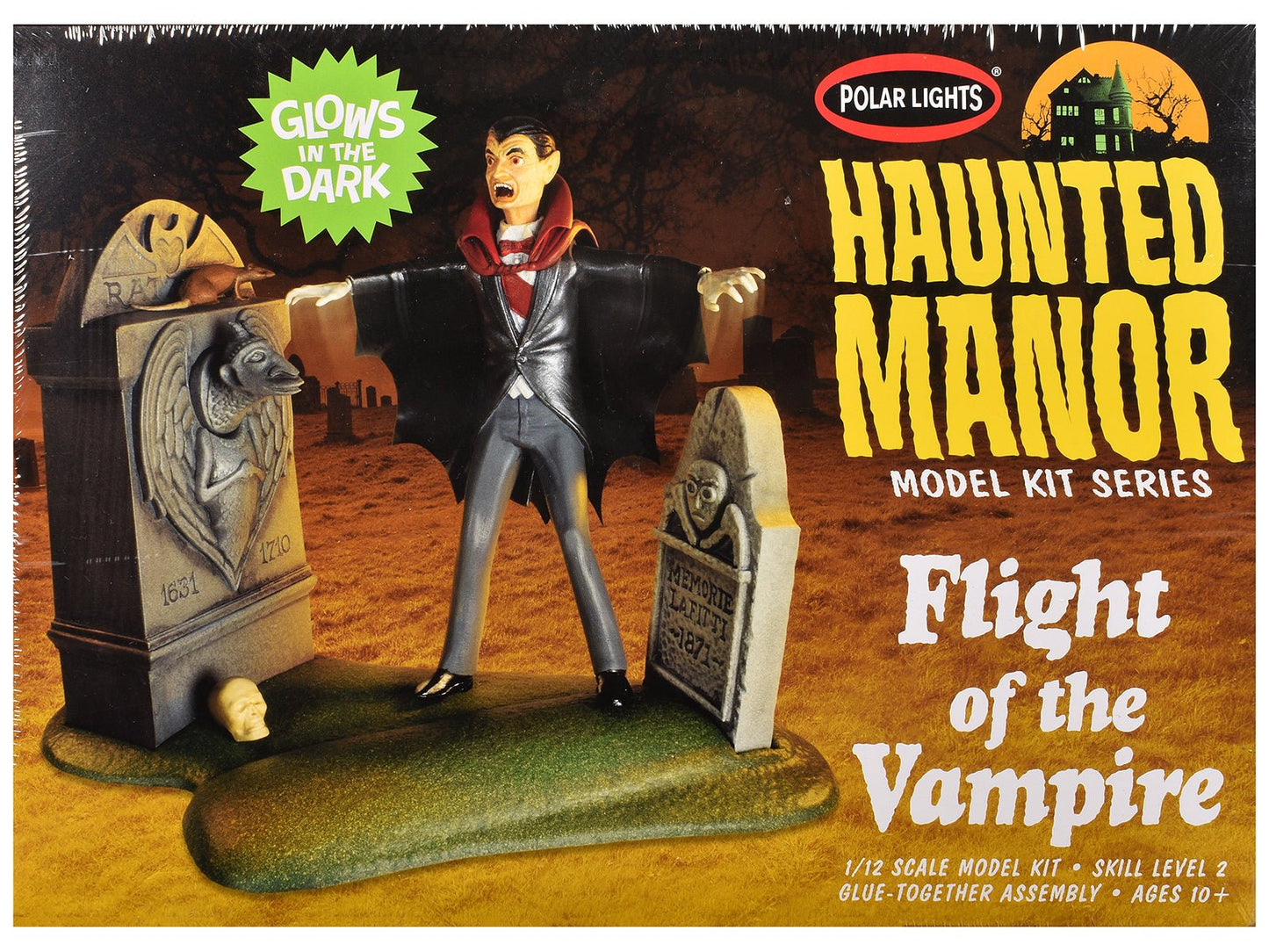 Skill 2 Model Kit Haunted Manor "Flight of the Vampire" Diorama Set 1/12 Scale Model by Polar Lights  free shipping USA