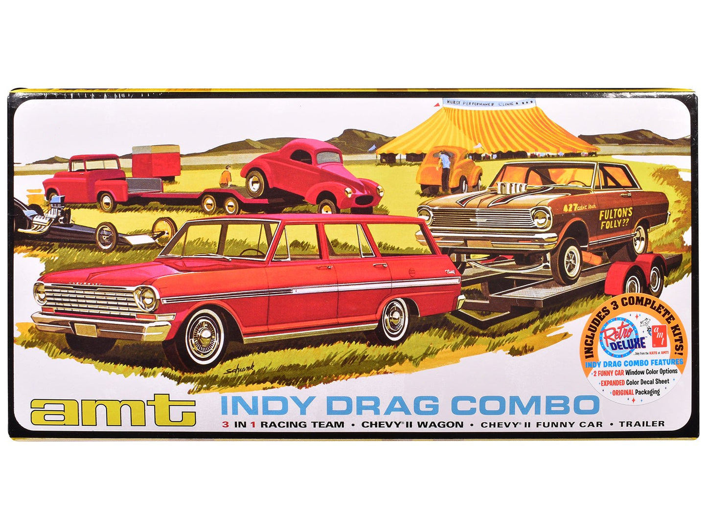 Skill 2 Model Kit Indy Drag Combo Chevrolet II Wagon and Funny Car with Trailer 3 in 1 Set 1/25 Scale Model by AMT  free shipping USA
