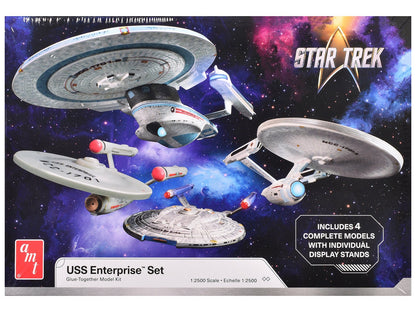 Skill 2 Model Kit U.S.S. Enterprise Four Ship Set "Star Trek" 1/2500 Scale Model by AMT  free shipping USA